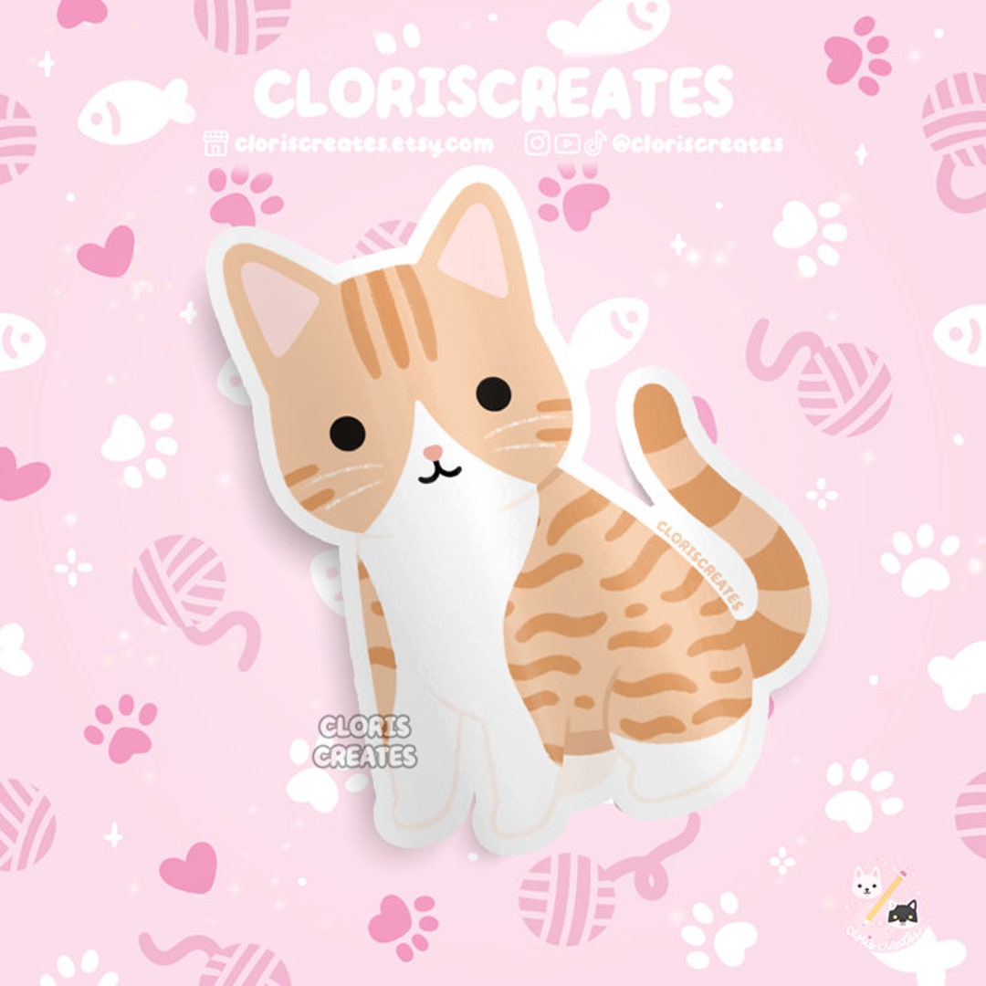 Orange Tabby Cat Waterproof Vinyl Sticker | Kawaii Chibi Animal Laptop ...