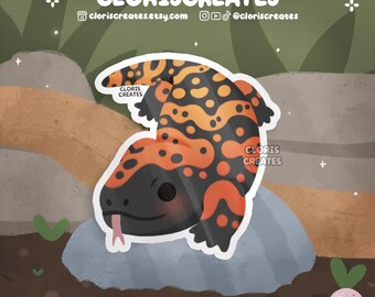 Gila Monster Lizard Waterproof Vinyl Sticker | Kawaii Chibi Animal Lover Art Water Bottle Decal | Cute Cartoon Exotic Pet Reptile Gift