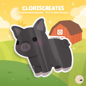 Black Pig Waterproof Vinyl Sticker | Kawaii Chibi Petting Zoo Souvenir Laptop Decal | Cute Cartoon Farm Animal Art Lover Loss Memorial Gift
