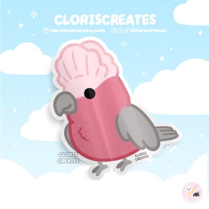 Galah Rose Breasted Cockatoo Bird Breed Waterproof Vinyl Sticker | Kawaii Chibi Parrot Animal Laptop Decal | Cute Cartoon Exotic Pet Gift
