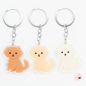 Golden Retriever Acrylic Dog Breed Keychain Cartoon Kawaii Art Puppy Glitter Epoxy Charm Chibi Cute Animal Lover Pet Loss Memorial Gift image 2