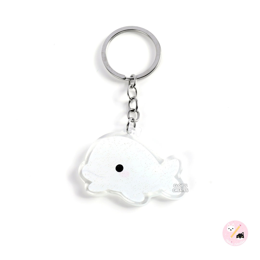 Beluga Whale Acrylic Glitter Keychain Kawaii Chibi Marine Animal