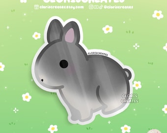 Chinchilla Netherland Dwarf Rabbit Waterproof Vinyl Sticker | Kawaii Chibi Animal Lover Art Decal | Cute Cartoon Pet Bunny Loss Gift