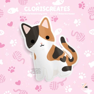 Pegatina de vinilo resistente al agua con diseño de gato calicó de pelo corto, calcomanía para computadora portátil con diseño de animal chibi kawaii, regalo conmemorativo de pérdida de gatito de raza de mascota de dibujos animados lindo