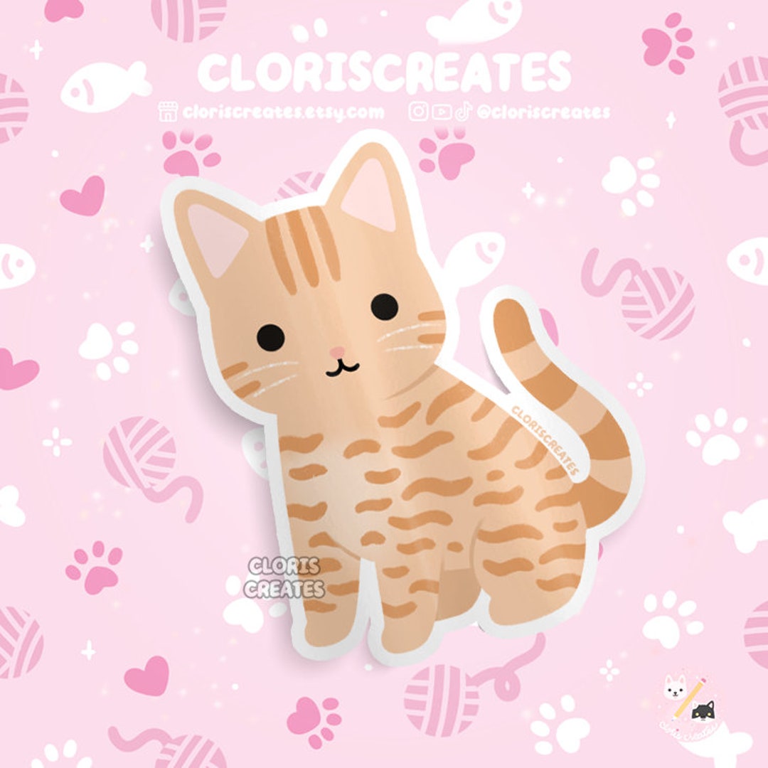 Orange Tabby Cat Waterproof Vinyl Sticker | Kawaii Chibi Animal Laptop ...