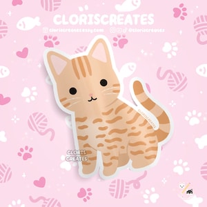Orange Tabby Cat Waterproof Vinyl Sticker | Kawaii Chibi Animal Laptop Water Decal | Cute Cartoon Pet Breed Kitten Loss Memorial Gift