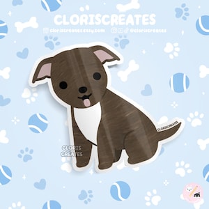 Brindle Pitbull Staffordshire Bull Terrier Dog Breed Waterproof Vinyl Sticker | Kawaii Chibi Animal Decal Cute Cartoon Rescue Puppy Pet Gift