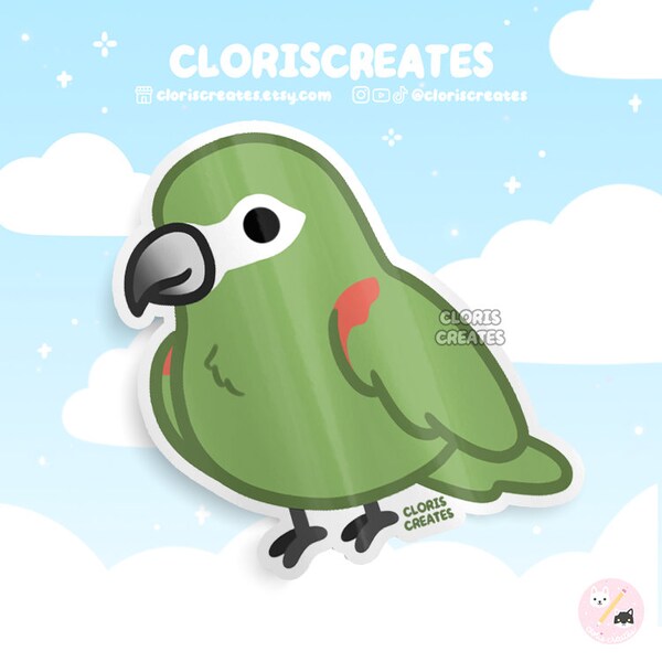 Hahn's Red Shouldered Macaw Bird Breed Waterproof Vinyl Sticker | Kawaii Chibi Green Parrot Animal Art Decal | Cute Cartoon Pet Loss Gift