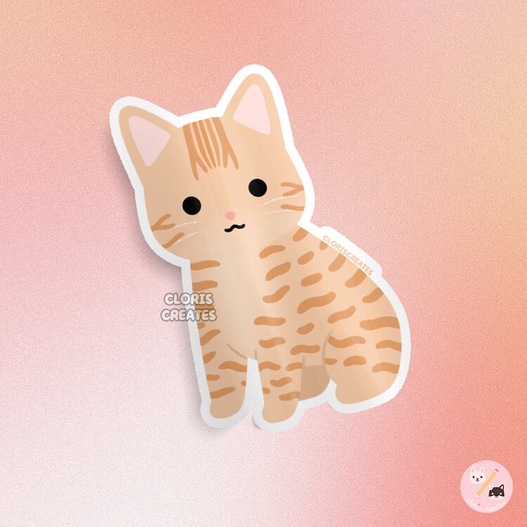 Orange Manx Tabby Cat Waterproof Vinyl Sticker | Kawaii Chibi Animal ...