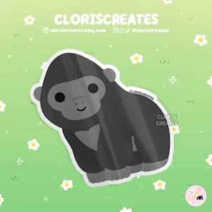 Gorilla Waterproof Vinyl Sticker | Kawaii Chibi Wild Primate Animal Lover Ape Laptop Vinyl Decal | Cute Cartoon Zoo Souvenir Wildlife Gift