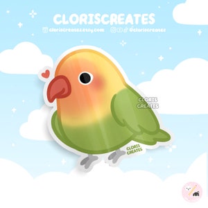 Pegatina de vinilo impermeable de la raza de ave Fischer Lovebird / Calcomanía para portátil con diseño de animal chibi kawaii / Regalo para la pérdida de una mascota exótica de dibujos animados