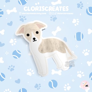 Light Brindle Whippet Greyhound Dog Breed Waterproof Vinyl Sticker | Kawaii Chibi Animal Art Decal | Cute Cartoon Puppy Pet Memorial Gift