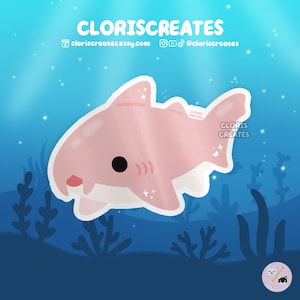Pink Nurse Shark Waterproof Vinyl Sticker | Kawaii Chibi Marine Animal Lover Laptop Decal | Cute Cartoon Aquarium Souvenir Sea Creature Gift