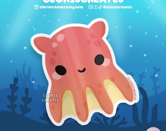 Vampire Squid Waterproof Vinyl Sticker | Kawaii Marine Animal Lover Art Laptop Decal | Cute Cartoon Aquarium Souvenir Deep Sea Creature Gift