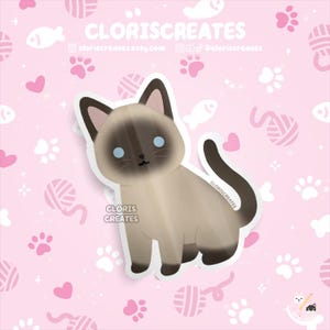 Seal Point Siamese Cat Waterproof Vinyl Sticker | Kawaii Chibi Animal Laptop Decal | Cute Cartoon Pet Breed Brown Kitten Loss Memorial Gift