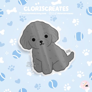 Silver Mini Toy Poodle Dog Breed Waterproof Vinyl Sticker | Kawaii Chibi Animal Art Laptop Decal | Cute Cartoon Puppy Pet Loss Memorial Gift