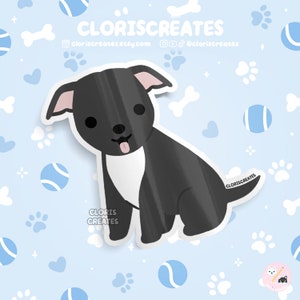 Black Pitbull Staffordshire Bull Terrier Dog Breed Waterproof Vinyl Sticker | Kawaii Chibi Animal Decal Cute Cartoon Rescue Puppy Pet Gift