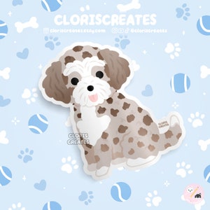 Red Merle Bicolor Doodle Poodle Mixed Dog Waterproof Vinyl Sticker | Kawaii Chibi Animal Decal | Cute Cartoon Rescue Puppy Pet Loss Gift