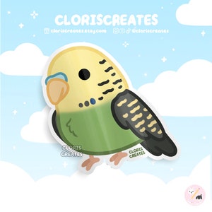 ライトグリーンのセキセイインコ セキセイインコ 防水ビニールステッカー | かわいいチビ動物アート ラップトップデカール | かわいい漫画の鳥の品種のペットギフト
