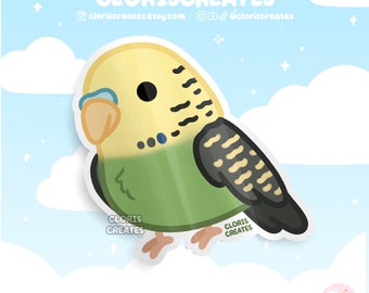 Light Green Budgerigar Budgie Parakeet Waterproof Vinyl Sticker | Kawaii Chibi Animal Art Laptop Decal | Cute Cartoon Bird Breed Pet Gift