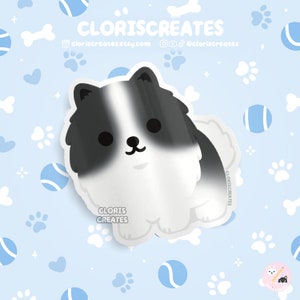 Black & White Pomeranian Dog Breed Waterproof Vinyl Sticker | Kawaii Chibi Animal Laptop Decal | Cute Cartoon Puppy Pet Loss Memorial Gift