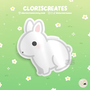 White Netherland Dwarf Rabbit Waterproof Vinyl Sticker | Kawaii Chibi Animal Lover Art Decal | Cute Cartoon Pet Bunny Loss Memorial Gift
