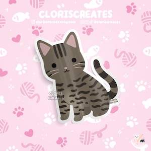 Classic Tabby Cat Waterproof Vinyl Sticker | Kawaii Chibi Animal Laptop Water Decal | Cute Cartoon Pet Breed Brown Kitten Loss Memorial Gift