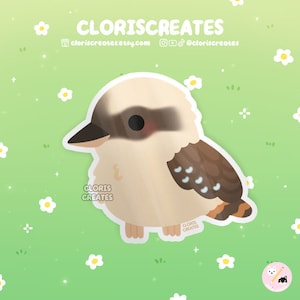 Pegatina de vinilo impermeable de cucaburra risueña / Calcomanía de ave silvestre australiana kawaii chibi / Lindo recuerdo de dibujos animados, regalo de fauna australiana