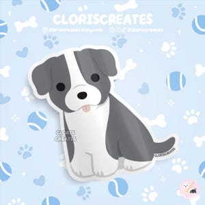 Blue & White American Bulldog Dog Bully Breed Waterproof Vinyl Sticker | Kawaii Animal Art Decal | Cute Cartoon Gray Pitbull Puppy Pet Gift