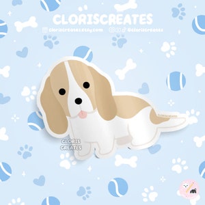 Lemon Basset Hound Dog Breed Waterproof Vinyl Sticker | Kawaii Chibi Animal Art Laptop Decal | Cute Cartoon Puppy Pet Loss Memorial Gift