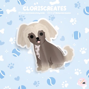 Sable Chinese Crested Dog Breed Waterproof Vinyl Sticker | Kawaii Chibi Animal Art Laptop Decal | Cute Cartoon Puppy Pet Loss Memorial Gift