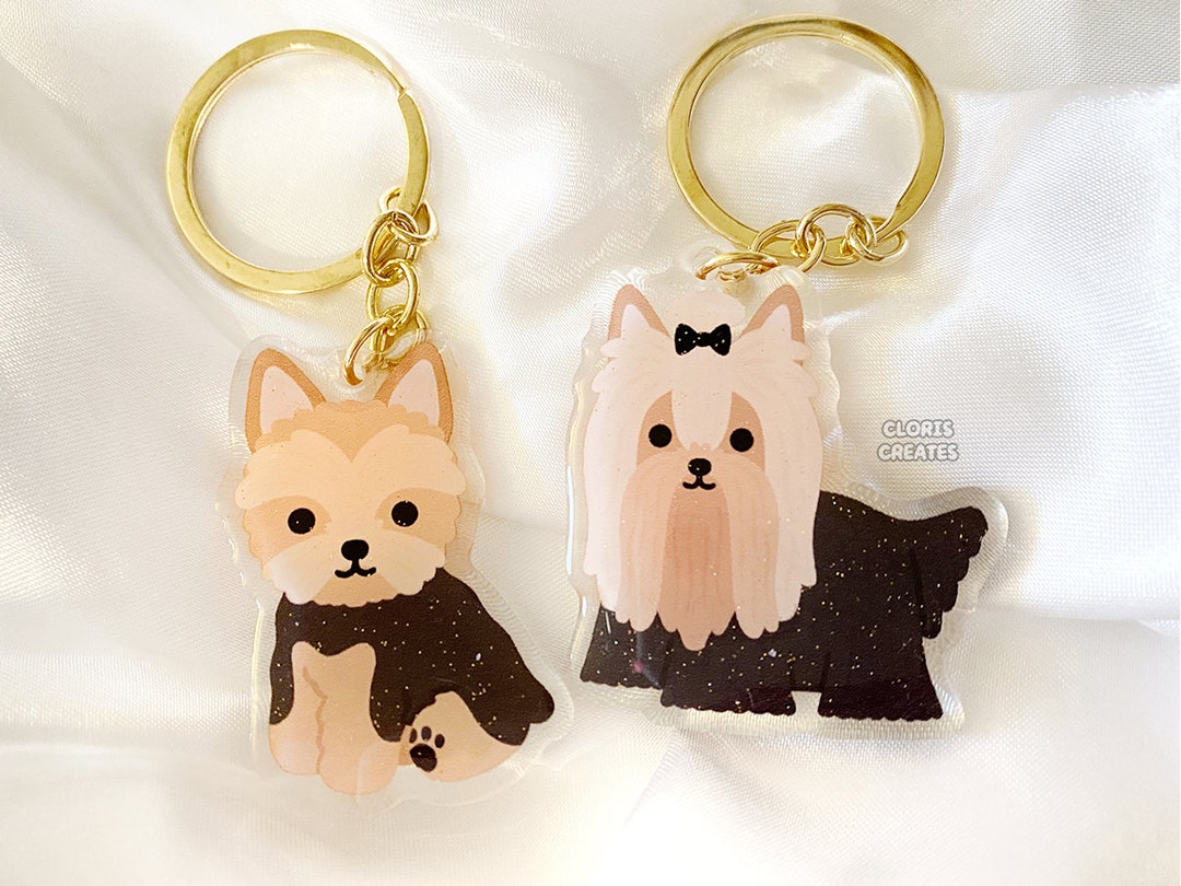 2Pcs Acrylic Yorkshire Terrier Dog Key Chains Yorkie Keychain Women Girl  Handbag Charms Jewelry