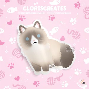 Blue Point Ragdoll Cat Waterproof Vinyl Sticker | Kawaii Chibi Animal Laptop Decal | Cute Cartoon Pet Breed Kitten Loss Memorial Gift