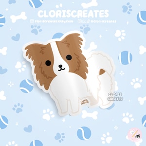 Red Papillon Dog Breed Waterproof Vinyl Sticker | Kawaii Chibi Animal Art Laptop Decal | Cute Cartoon Puppy Pet Loss Memorial Gift