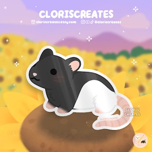 Black Hooded Fancy Rat Waterproof Vinyl Sticker | Kawaii Chibi Rodent Animal Lover Art Laptop Decal | Cute Cartoon Critter Pet Memorial Gift