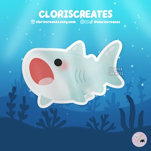 Basking Shark Waterproof Vinyl Sticker | Kawaii Chibi Marine Animal Lover Laptop Decal | Cute Cartoon Aquarium Souvenir Sea Creature Gift