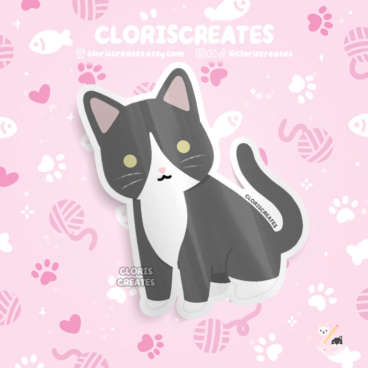 Gray Tuxedo Cat Waterproof Vinyl Sticker | Kawaii Chibi Animal Laptop ...