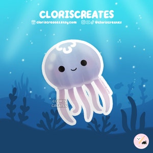 Moon Jelly Waterproof Vinyl Sticker | Kawaii Chibi Marine Animal Jellyfish Lover Decal | Cute Cartoon Aquarium Souvenir Sea Creature Gift