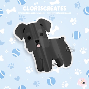Black Schnauzer Kerry Blue Terrier Dog Breed Waterproof Vinyl Sticker | Kawaii Chibi Animal Art Decal | Cute Cartoon Puppy Pet Loss Gift