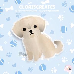 Shorthaired Lhasa Apso Dog Breed Waterproof Vinyl Sticker | Kawaii Chibi Animal Art Laptop Decal | Cute Cartoon Puppy Pet Loss Memorial Gift