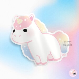 Rainbow Unicorn Mythical Creature Waterproof Die Cut Sticker | Kawaii Chibi Pastel Laptop Bottle Decal | Cute Cartoon Animal Lover Gift