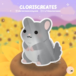 Gray Chinchilla Waterproof Vinyl Sticker | Kawaii Chibi Rodent Animal Lover Art Laptop Decal | Cute Cartoon Critter Pet Memorial Gift