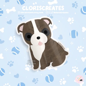 Brindle English Bulldog Dog Breed Waterproof Vinyl Sticker | Kawaii Chibi Animal Art Decal | Cute Cartoon Puppy Pet Loss Memorial Gift