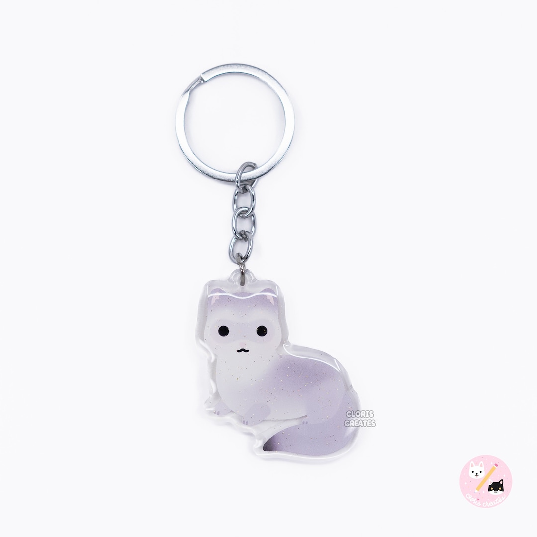 Weasel Key Chain Silver Ferret Acrylic Exotic Pet Keychain | Cartoon Chibi Art Double ...