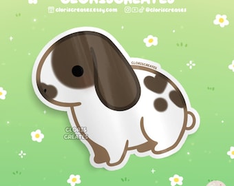 Pegatina de vinilo impermeable de conejo Holland Lop de chocolate roto / Calcomanía de botella con diseño de animales kawaii chibi / Lindo regalo de pérdida de mascota de dibujos animados