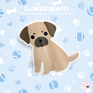 Puggle Pug Beagle Mix Dog Breed Waterproof Vinyl Sticker | Kawaii Chibi Animal Art Decal | Cute Cartoon Rescue Puppy Pet Loss Memorial Gift