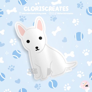White Bull Terrier Dog Breed Waterproof Vinyl Sticker | Kawaii Chibi Animal Art Decal | Cute Cartoon Rescue Puppy Pet Loss Memorial Gift