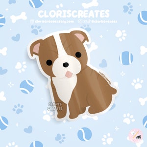 Red English Bulldog Dog Breed Waterproof Vinyl Sticker | Kawaii Chibi Animal Art Laptop Decal | Cute Cartoon Puppy Pet Loss Memorial Gift