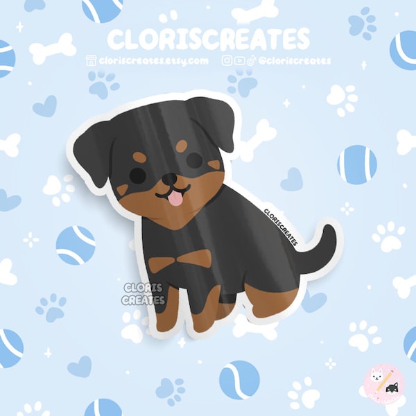 Natural Rottweiler Dog Breed Waterproof Vinyl Sticker | Kawaii Chibi Animal Art Decal | Cute Cartoon Rottie Puppy Pet Loss Memorial Gift