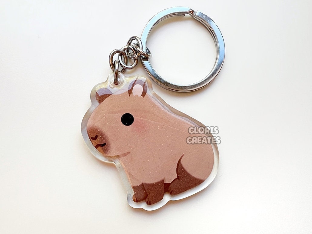 Capybara Acrylic Pet Keychain | Cartoon Chibi Art Style Double-Sided  Glitter Epoxy Charm | Kawaii Cute Rodent Animal Lover Pet Loss Gift